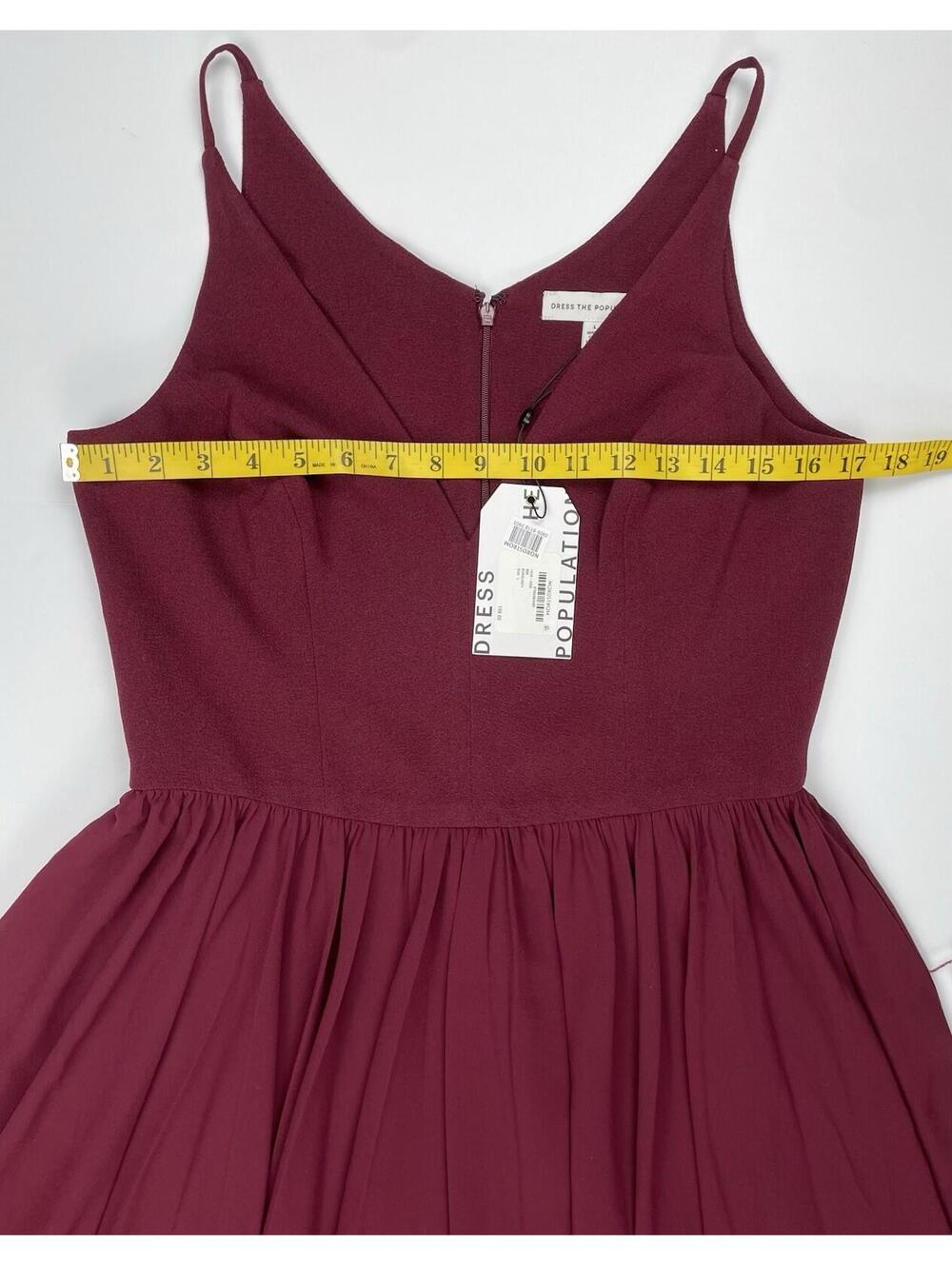 Dress the Population Wine V-Neck Chiffon Midi Dress - Picture 9 of 12